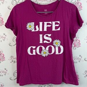 Twik T-shirt life is good flowers floral Magenta Tee with White Daisy Print